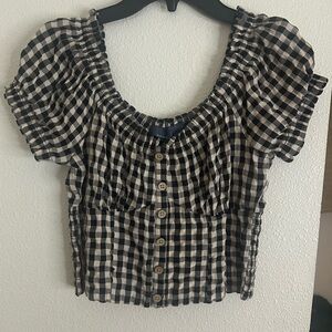 Gingham Puff Sleeve Blouse